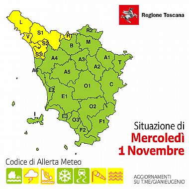 La mappa dell'allerta della Regione Toscana