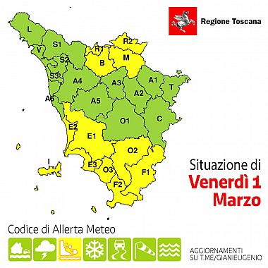 La mappa dell'allerta della Regione Toscana