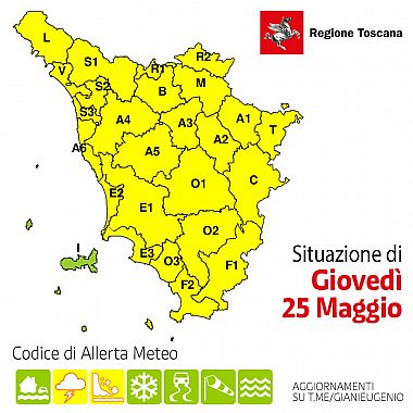 La mappa dell'allerta della Regione Toscana