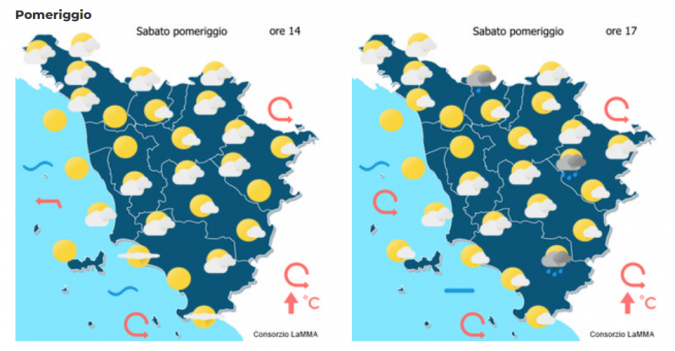 Le previsioni del consorzio Lamma per il pomeriggio del 21 Settembre in Toscana
